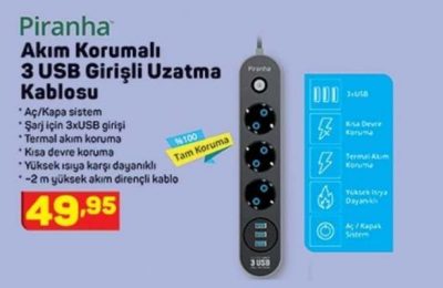 A101 Piranha Akım Korumalı 3 USB Girişli Uzatma Kablosu Yorumları ve Özellikleri